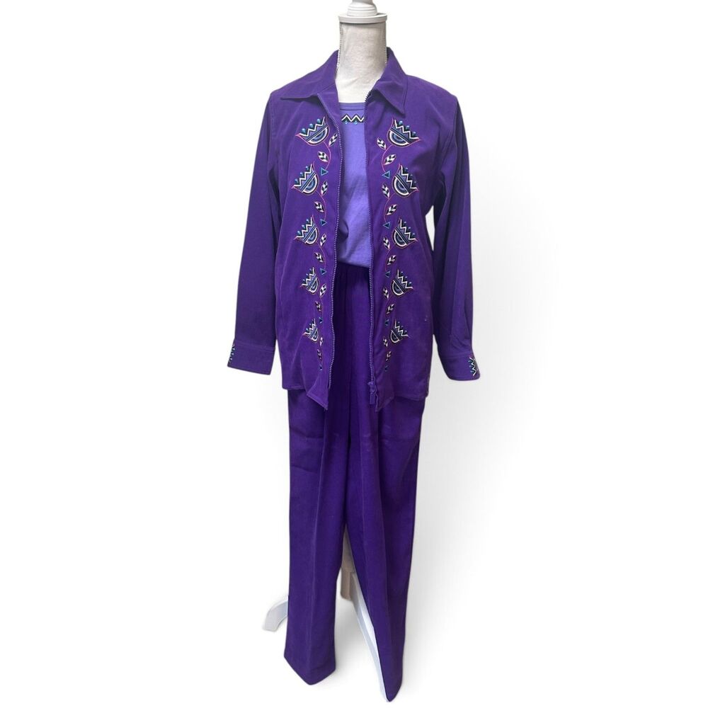 intage Bob Mackie Wearable Art 3 Pc Pant Set XS Purple Embroidered 90s